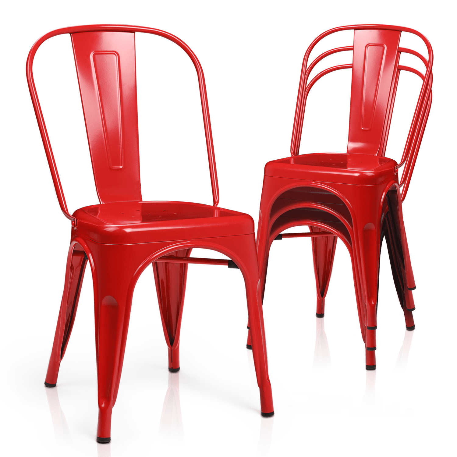 JUMMICO Metal Dining Chair Stackable Indoor Outdoor Industrial Vintage Chairs Bistro Kitchen Cafe Side Chairs With Back Set Of 4 Red
