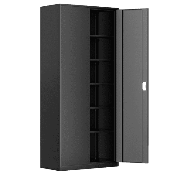 Magshion Metal Storage Cabinet with Locking Door, 71" Garage Storage Cabinet with 6 Adjustable Shelves, Steel Lockable File Cabinet for Office Home, Black