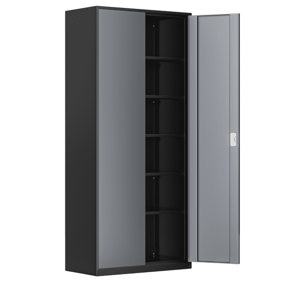 Magshion Metal Storage Cabinet with Locking Door, 71" Garage Storage Cabinet with 6 Adjustable Shelves, Steel Lockable File Cabinet for Office Home, Grey Black