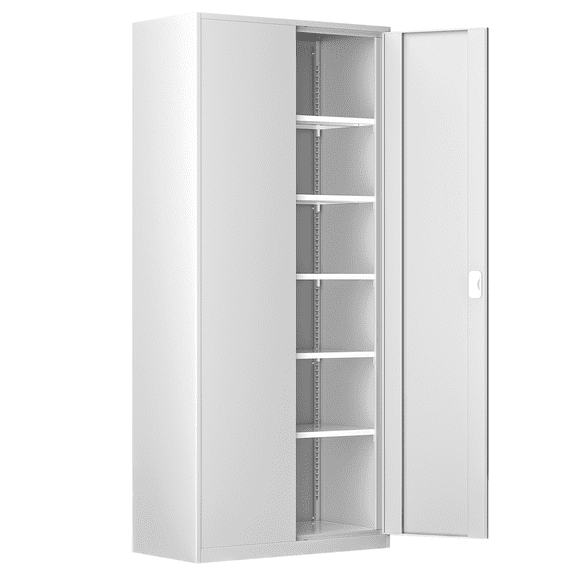 Magshion Metal Storage Cabinet with Locking Door, 71" Garage Storage Cabinet with 6 Adjustable Shelves, Steel Lockable File Cabinet for Office Home, White