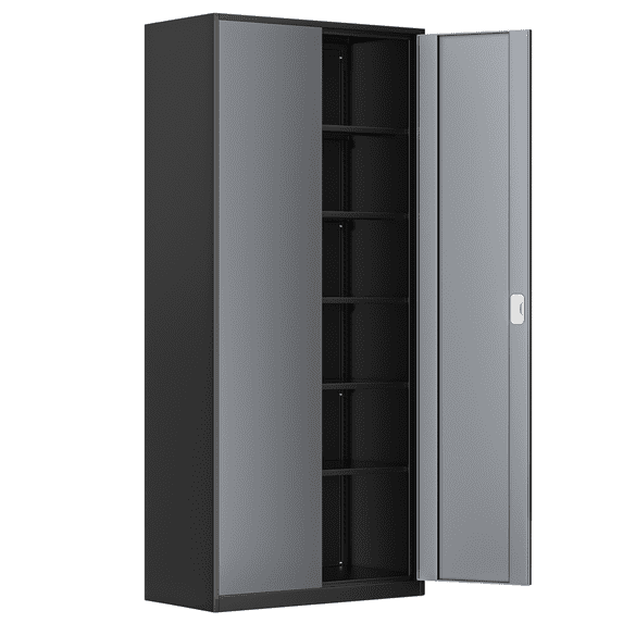 Magshion Metal Storage Cabinet with Locking Door, 71" Garage Storage Cabinet with 6 Adjustable Shelves, Steel Lockable File Cabinet for Office Home, Grey Black