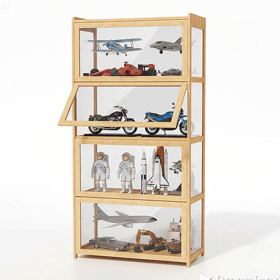 Magshion Modern 55" 4-Tier Transparent Display Cabinet with Acrylic Flip Door, Floor Standing Showcase Bookshelf, Curio Cabinet Collection Display Case for Living Room Bedroom Home Office, Natural