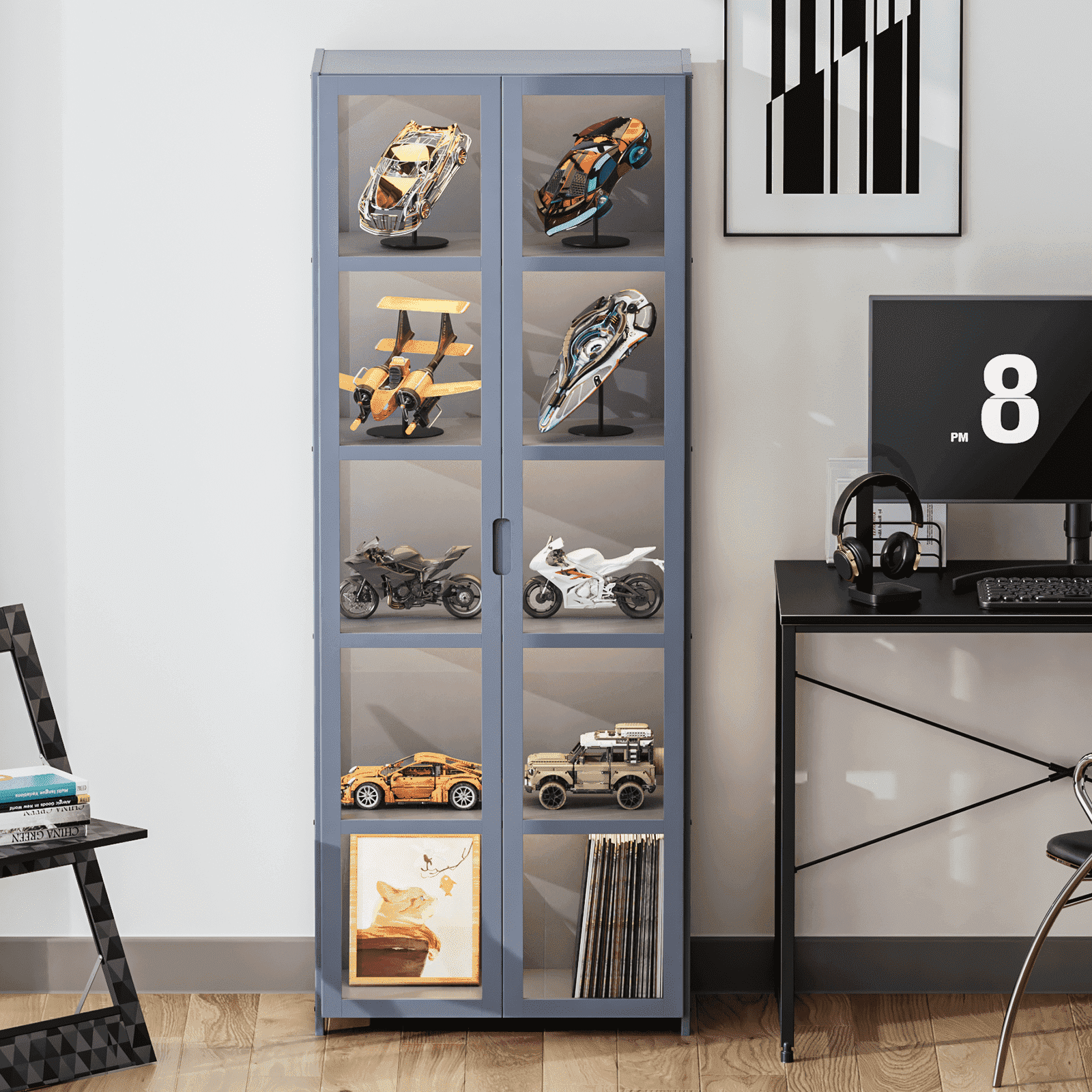 Magshion Modern 63" 5-Tier Transparent Display Cabinet with Acrylic Double Door, Floor Standing ...