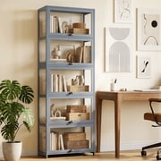 Magshion Modern 67.5" 5-Tier Shelf Display Cabinet with Acrylic Flip-Up Door and Metal Handle, Curio Cabinet Collection Display Case, Floor Standing Showcase Organizer for Home Office