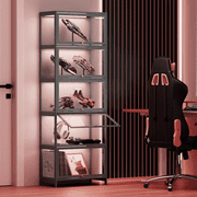 Magshion Modern 67.5" 5-Tier Shelf Display Cabinet with Acrylic Flip-Up Door and Metal Handle, Curio Cabinet Collection Display Case, Floor Standing Showcase Organizer for Home Office