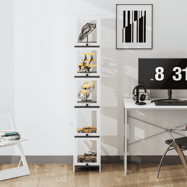 Magshion Modern 68" 5-Tier Transparent Display Cabinet with Acrylic Flip Door, Floor Standing Showcase Bookshelf, Curio Cabinet Collection Display Case for Living Room Bedroom Home Office, White