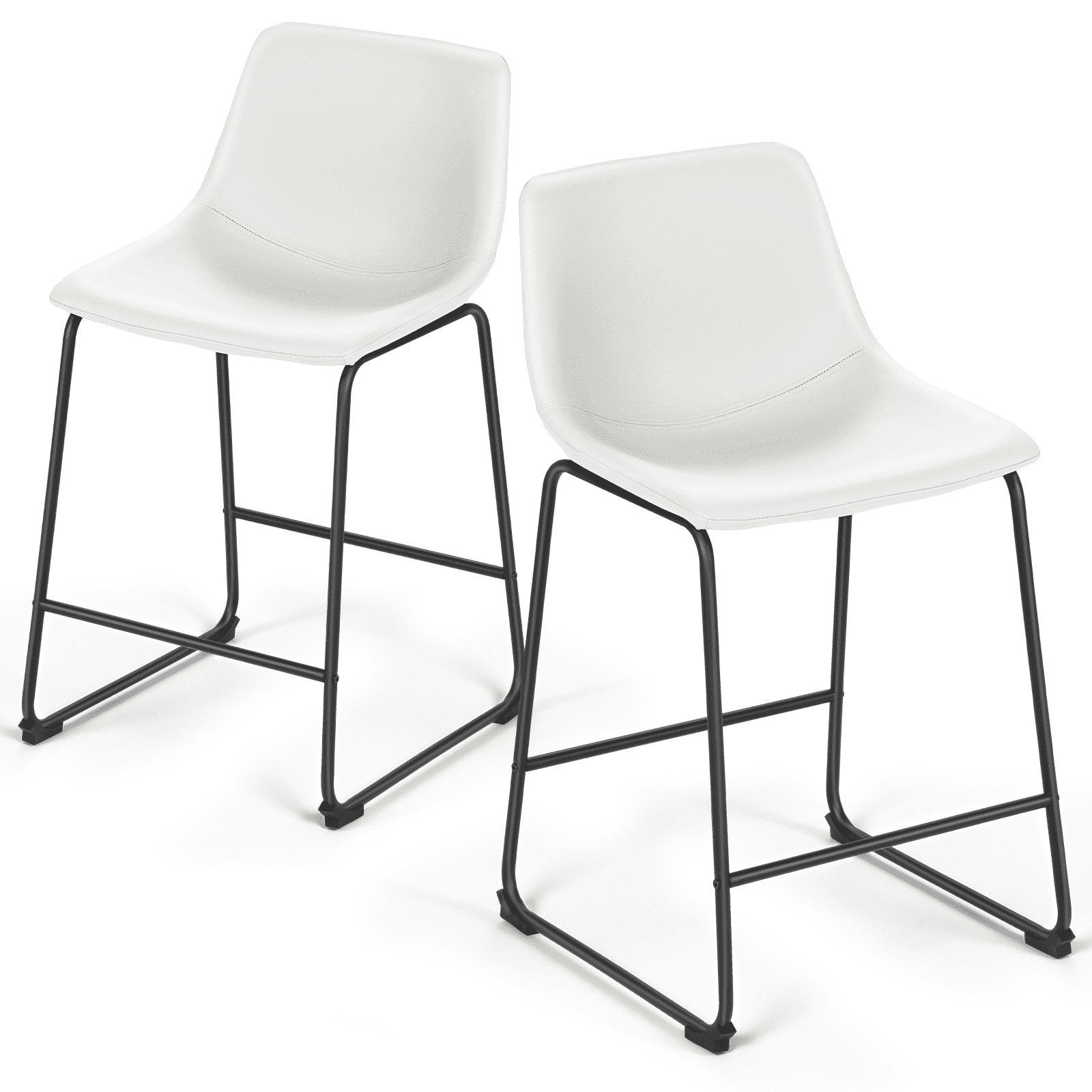 Magshion Modern Barstools Set of 2, PU Leather Counter Height Bar Stools, Dining Pub Chairs with Padded Bucket Seat, White