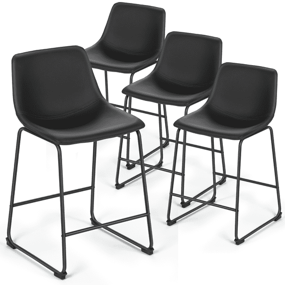 Magshion Modern Barstools Set of 4, PU Leather Counter Height Bar Stools, Dining Pub Chairs with Padded Bucket Seat, Black