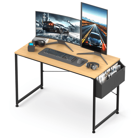 Magshion Modern Computer Desk, 47" Laptop Table with Storage Bag for Reading Writing for Home, Light Walnut