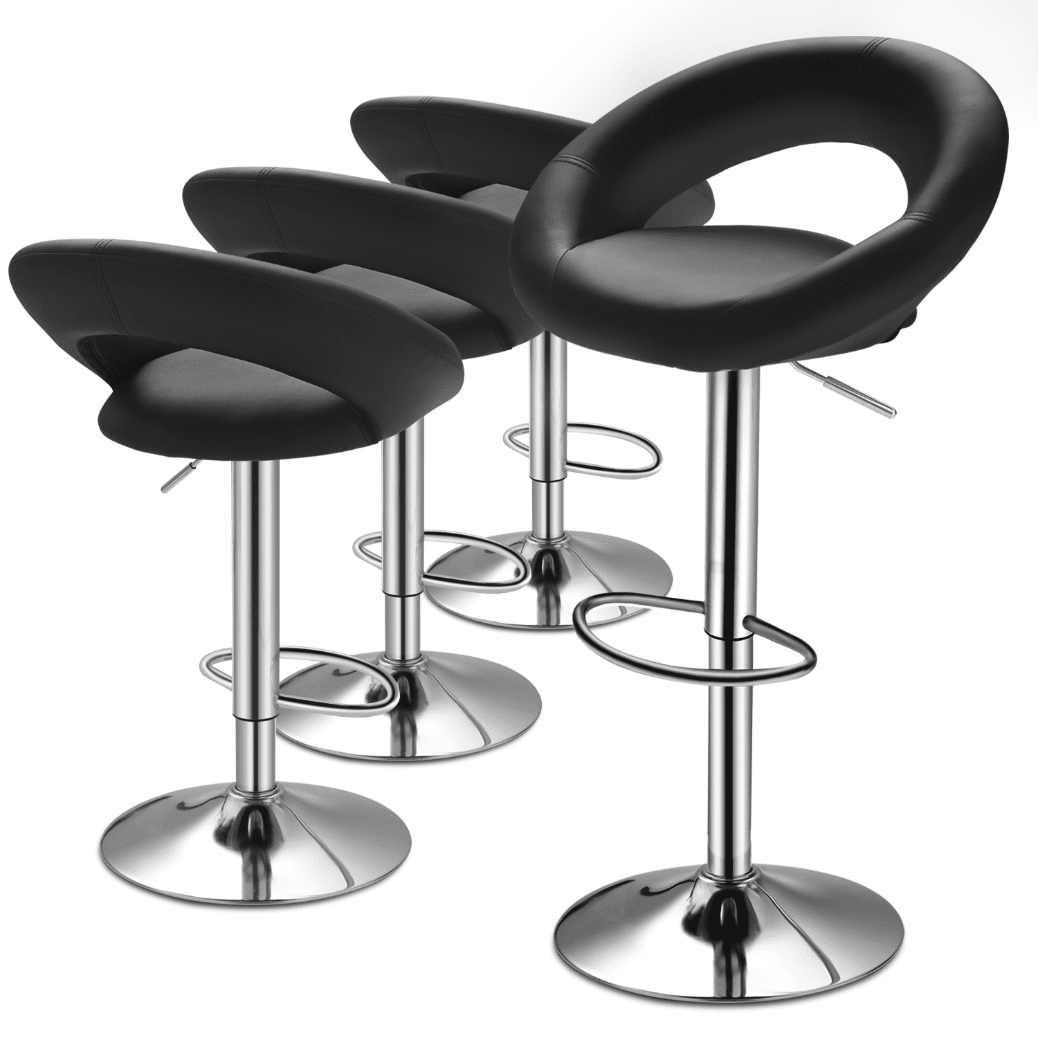 Magshion Set of 4 Swivel Bar Stools, Adjustable Faux Leather, Metal