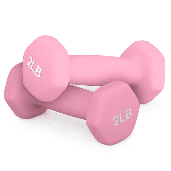 Magshion Neoprene Coated Dumbbell Hand Weights 2 lbs, Set of 2 , Anti-Roll Non-Slip Exercise Fitness Dumbbells, Pink