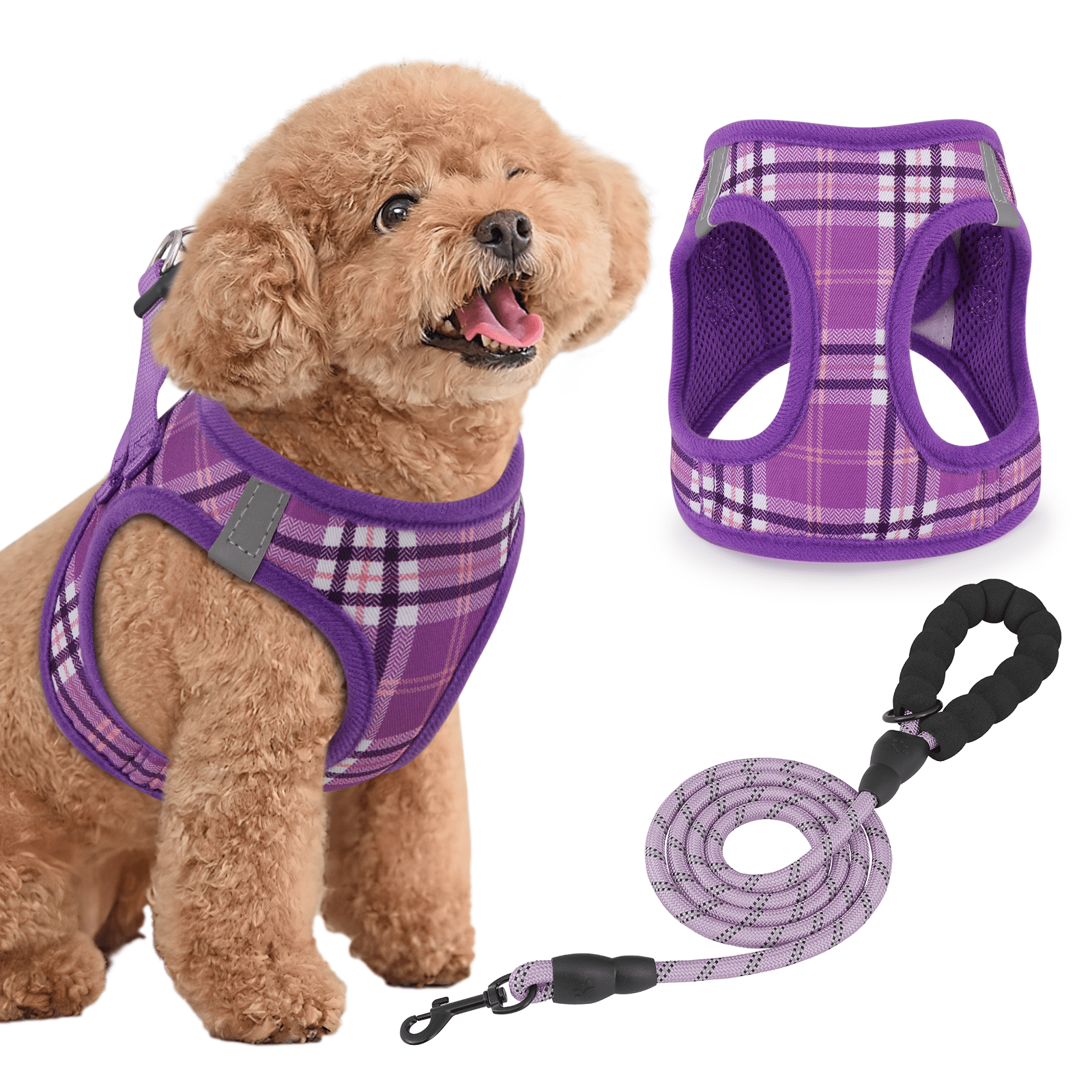 Magshion No Pull Dog Harness with Leash, No Choke Reflective Pet Vest Adjustable Breathable Mesh Harnesses Dogs Walking, Purple S