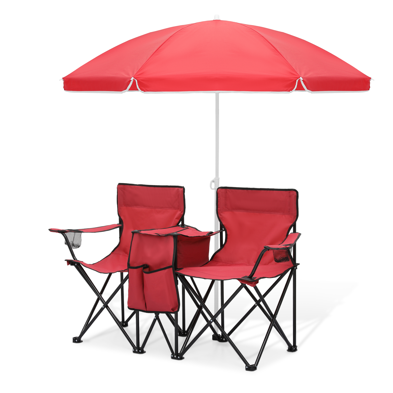 GoTeam Double Folding Chair Set with Umbrella and Cooler Bag, Blue ...