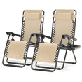 thumbnail image 1 of Magshion Zero Gravity Chairs Set of 2, Adjustable Reclining Lounge Chairs with Side Tray & Headrest Pillow, Folding Patio Loungers for Lawn, Camping, Beach, Cream, 1 of 11