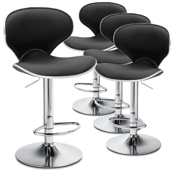 Magshion PU Leather Adjustable Swivel Dinning Counter Bar Stools Chrome Curved Seat Chair Set of 4 Black