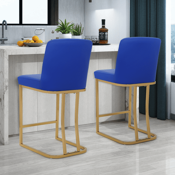 Magshion PU Leather Counter Bar Stools with Back, Metal Frame Armless Chairs set of 2, for Kitchen, Dining, Navy Blue