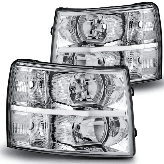 Magshion Pair Headlight Assembly for 07-14 Chevy Silverado 1500, 2500 3500 & HD Models Truck, Chrome Housing Clear Lens Clear Corner