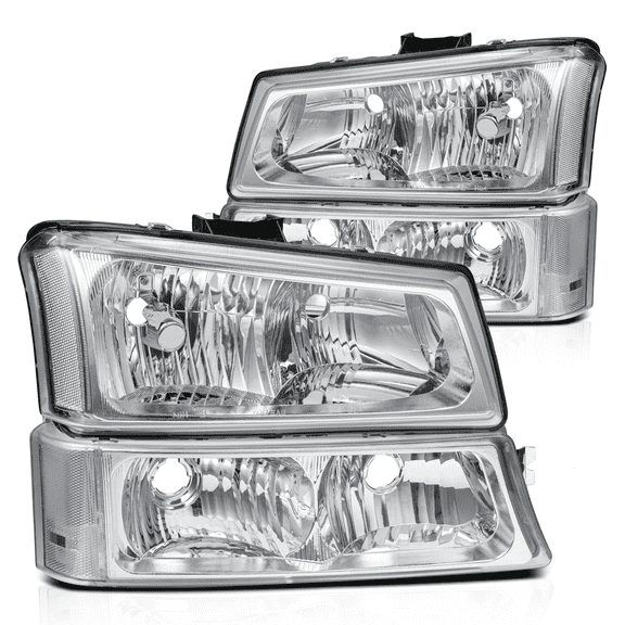 Magshion Pair Headlights Assembly Replacement for 03 04 05 06 07 Chevy Silverado/Avalanche, Chrome Housing Clear Lens Clear Corner