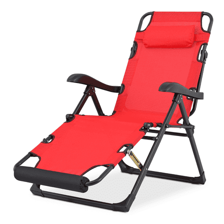 Magshion Patio Chaise Lounge Chair with Adjustable Headrest & Foot Pads, Outdoor Folding Reclining Beach Lawn Lounger, Red