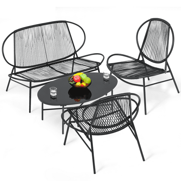 Magshion Patio Furniture Set, 4-Piece Outside Bistro Set, PE Rattan Chairs with Table, Outdoor Conversation Set for Porch Backyard Pool, Black