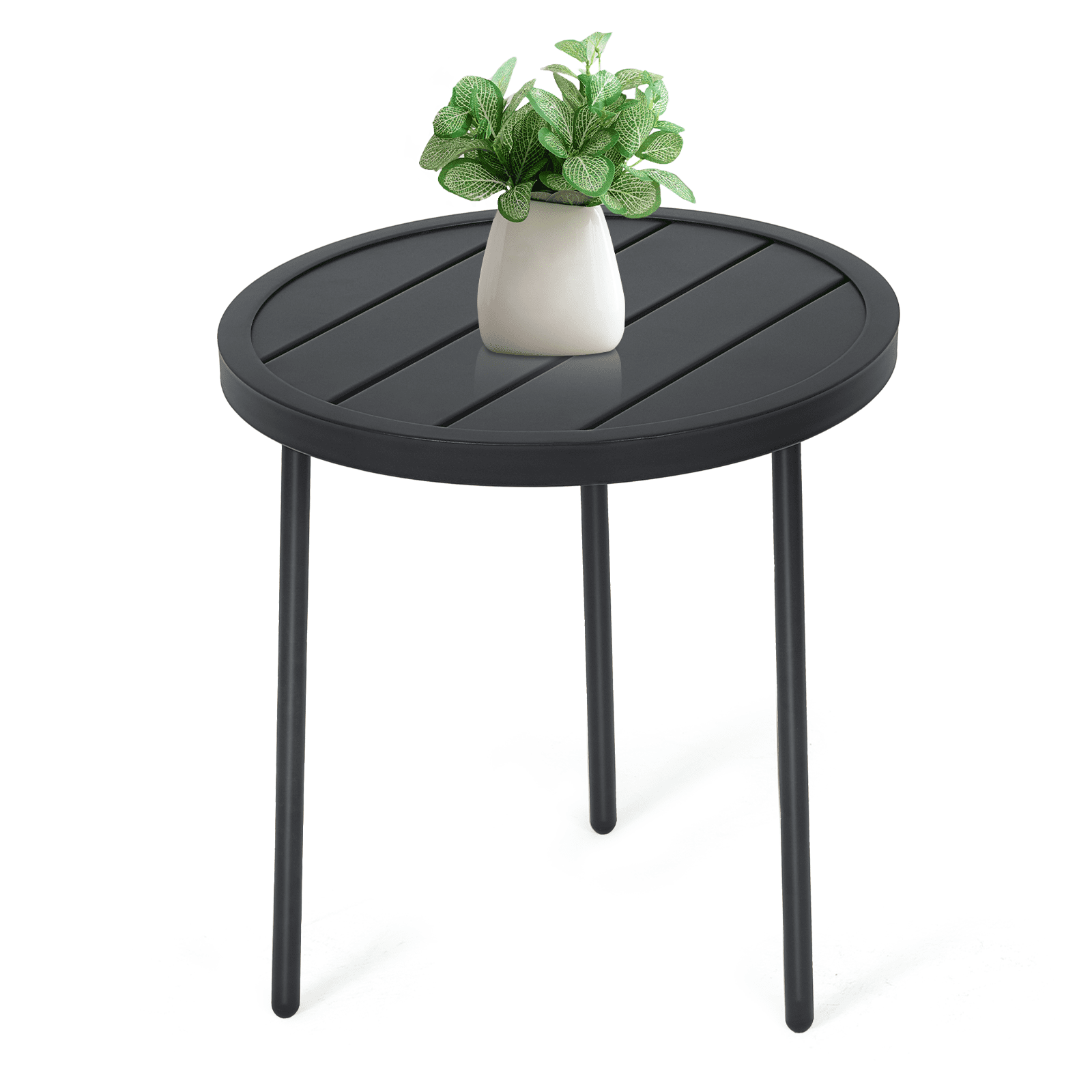 XIV Outdoor Side Table, Small Outdoor Table, Round Patio Side Table Metal, Weatherproof, Small Accent End Table For Patio, Garden, Balcony, Yard (Black