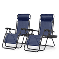 thumbnail image 1 of Magshion Patio Zero Gravity Chair Set of 2, Folding Adjustable Reclining Beach Lawn Lounger with Pillow and Cup Holder, Navy Blue, 1 of 11