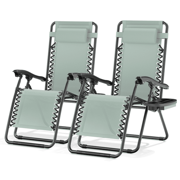 Magshion Zero Gravity Lounge Chairs Set of 2, Adjustable Recliners with Side Tray & Headrest, Folding for Outdoor Patio Lawn Beach, Sage Green