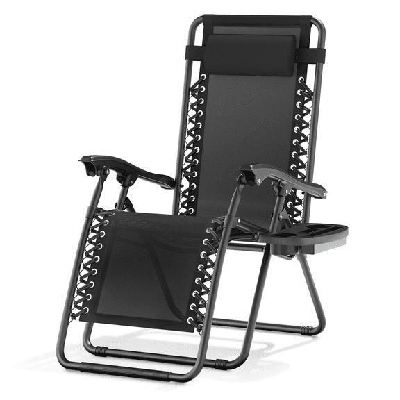 Magshion Patio Zero Gravity Lounge Chairs, Outdoor Folding Beach Recliners with Headrest and Foot, Black