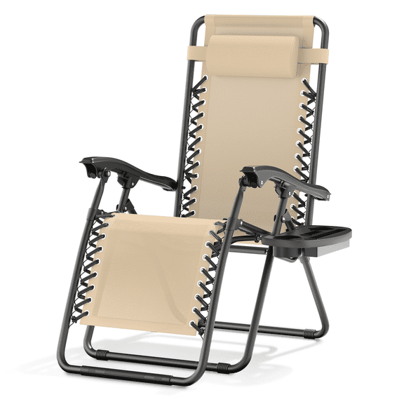 Magshion Patio Zero Gravity Lounge Chairs, Outdoor Folding Beach Recliners with Headrest and Foot, Cream