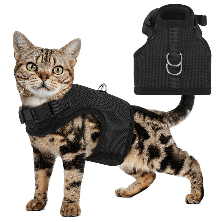 Magshion Pet Cat Harness for Walking Escape Proof Soft Adjustable Vest Harnesses for Cats Easy Control Mesh Breathable Black S