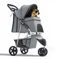 thumbnail image 1 of Magshion 3-Wheel Pet Stroller, Foldable Jogger for Small/Medium Dogs & Cats (33lb Max), Lightweight w/Breathable Mesh, Cup Holder & Basket, Gray, 1 of 12
