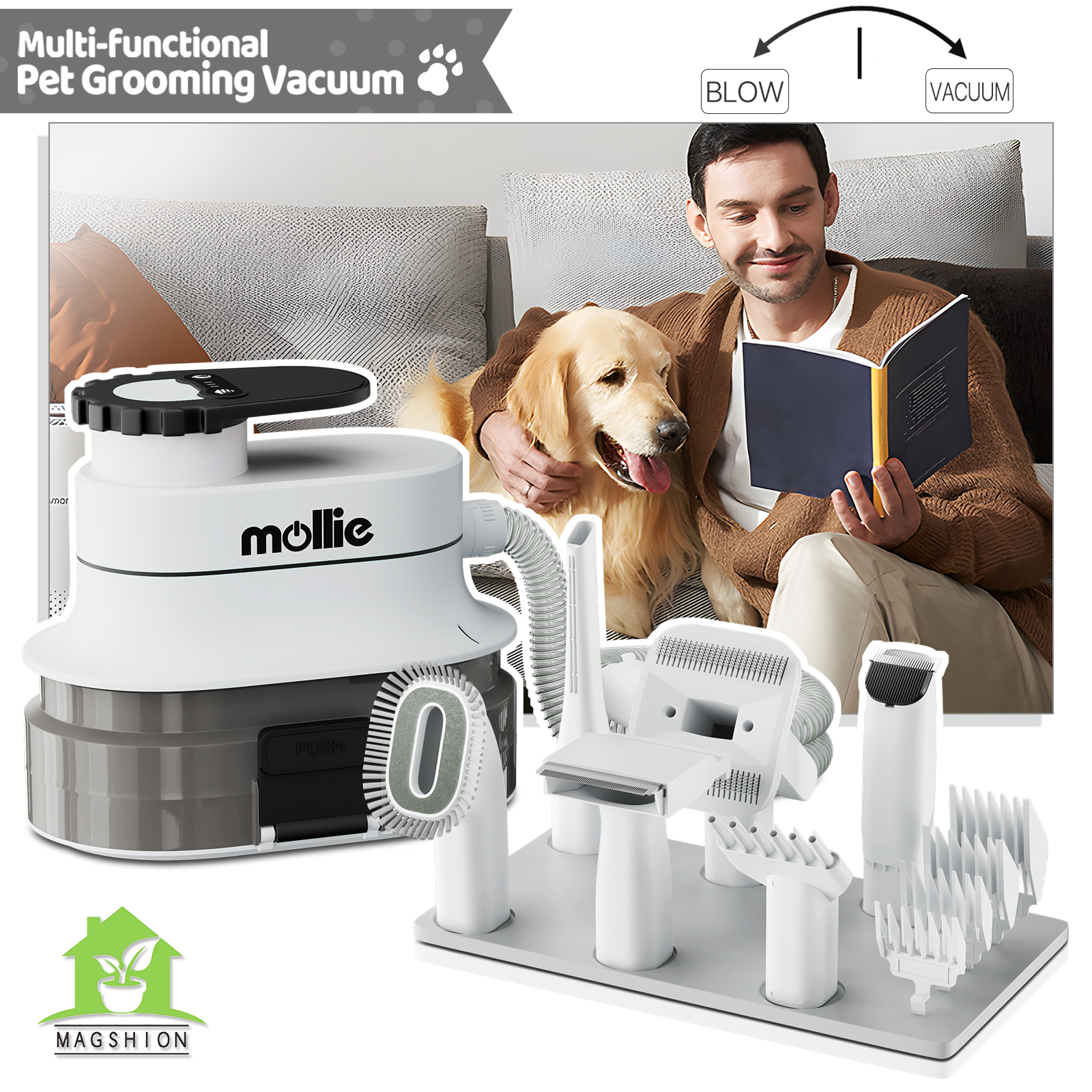Magshion Pet Grooming Kit & Vacuum Suction 99 Pet Hair, Dog Grooming