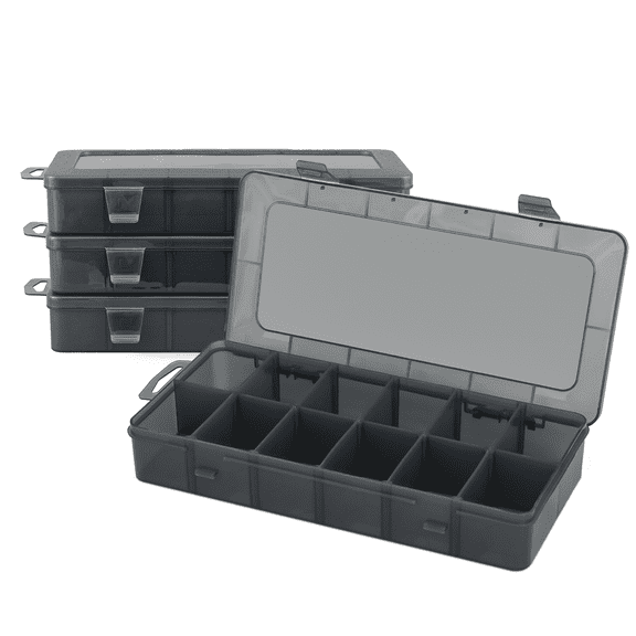 Magshion Plastic Grid Boxes 12 Grids Clear Storage Transparent Container Box with Removeable Dividers (Transparent Gray, 4 pieces)