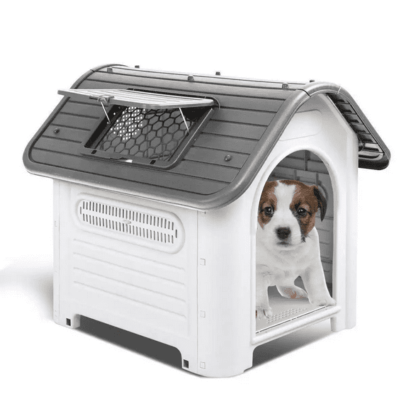 Magshion Plastic Pet Kennel House, Up to 40 lbs Size, 30" H Waterproof, Skylight Grey