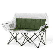 Magshion Portable Camping Double Chair with Cup Holder, Outdoor Folding Loveseat with Carry Bag, for Outdoor Patio Lawn, Dark Green