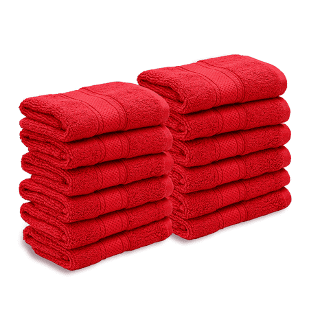 Magshion Premium Washcloth Set of 12, 12x12 Inches, 100% Cotton Highly Absorbent Ultra Soft Feel Wash Cloths for Bathroom, Spa, Gym, and Face, Red