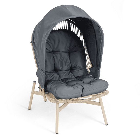 Magshion Rattan Chair with Collapsible Waterproof Canopy, Basket Lounge Egg Chairs with Cushion, Strong Heavy-Duty Steel Frame, for Indoor Outdoor Patio Backyard, Gray