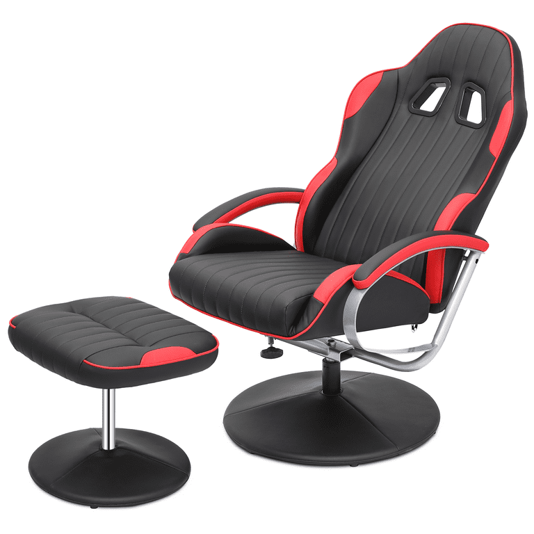 Magshion Recliner Chair with Ottoman Adjustable Upholstered Video Gaming Chair Racing Style Swivel Recliner with Footrest and Armrest Red