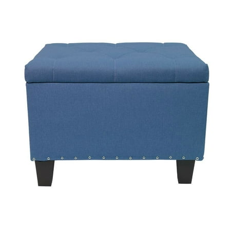 Magshion Rectangular Storage Ottoman Bench Tufted Footrest Lift Top Pouffe Ottoman, Coffee Table, Seat, Foot Rest, and more 24'', Linen Navy Blue