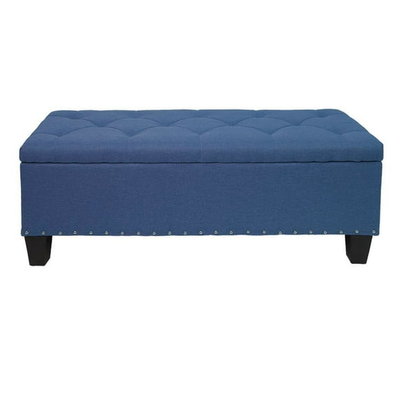 Magshion Rectangular Storage Ottoman Bench Tufted Footrest Lift Top Pouffe Ottoman, Coffee Table, Seat, Foot Rest, and more 42'', Linen Navy Blue