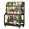 Magshion 3Tier Wooden Plant Rack, Rolling Flower Display Stand with