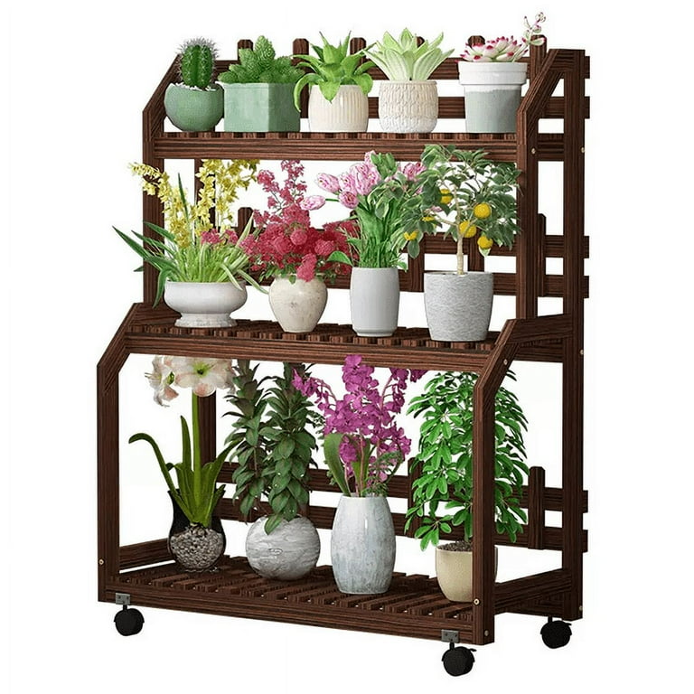 4-Layer Rolling Wooden Flower Stand Display Stand Shelf Ladder Indoors & Outdoors 4-Layer Rolling Wooden Flower Stand Display Stand Shelf Ladder Indoors & Outdoors