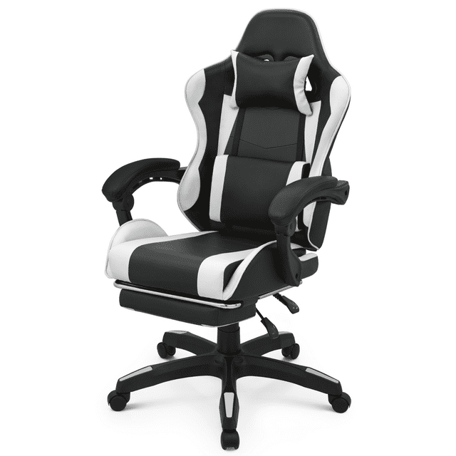 Magshion PC Gamer Office Chair, White, Adjustable Rolling Faux Leather