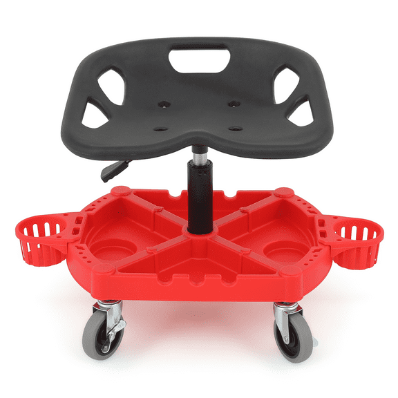 Magshion Rolling Garage Stool, 300lbs Capacity, Adjustable Height Rolling Mechanic Seat with Bottle Holder, Tool Tray & 4" 360 Degree Swivel Wheels, Red
