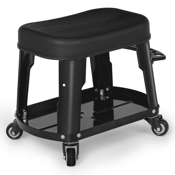 Magshion Rolling Mechanic Stool, Shop Stool with Swivel Wheels, Heavy Duty Garage Creeper Seat with Tool Hanger, 300lbs Loading Capacity, Black