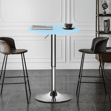 Magshion Round Bistro Pub Table, 23.6" Adjustable Height Bar Table with Metal Leg and Base, Blue