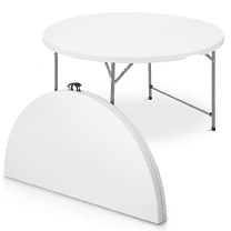 Magshion Round Foldable Table, 4.5Ft Heavy Duty Commercial Event Wedding Party Desk, for 6 to 8 Seat, White