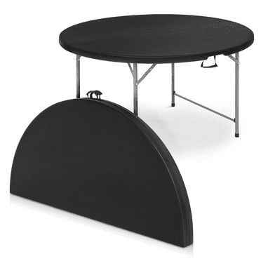 Magshion Round Folding Table, 4ft Portable Plastic Table, Foldable Party Banquet Table for Camping Dining Outdoor Picnic, Black
