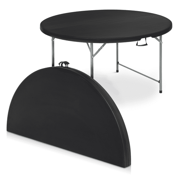 Magshion 4Ft Plastic Round Folding Table with Metal Frame, Foldable Picnic Party Banquet Event Wedding Table, Dining Table for Indoor Outdoor, Black