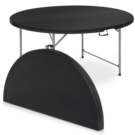 Magshion Round Folding Table, 5.5ft Portable Plastic Table with Handle, Foldable Party Banquet Table for Camping Dining Outdoor Picnic, Black